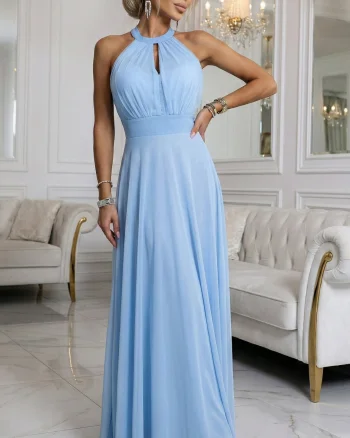 Rochie lunga din tulle baby bleu vaporoasa Selline