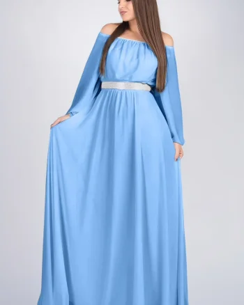 Rochie lunga din voal baby blue vaporoasa Cinderella