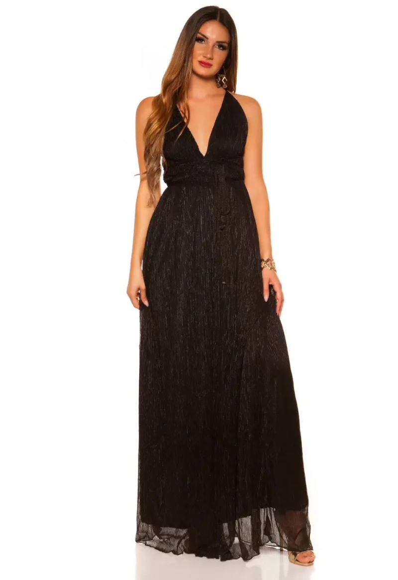 Rochie lunga neagra vaporoasa din glitter Dariana