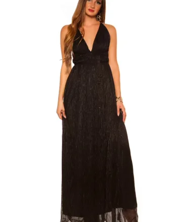 Rochie lunga neagra vaporoasa din glitter Dariana