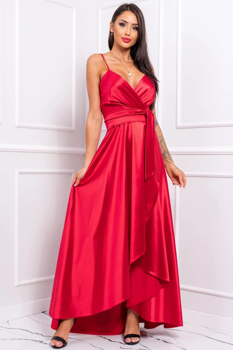 Rochie lunga rosie din satin LiviaB