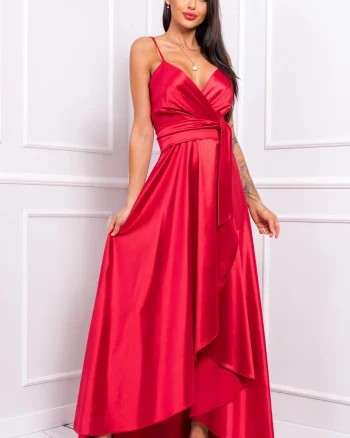 Rochie lunga rosie din satin LiviaB