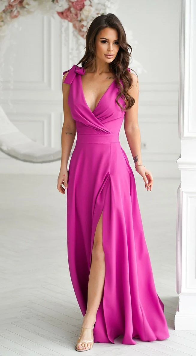 Rochie lunga roz fucsia din vascoza Andra