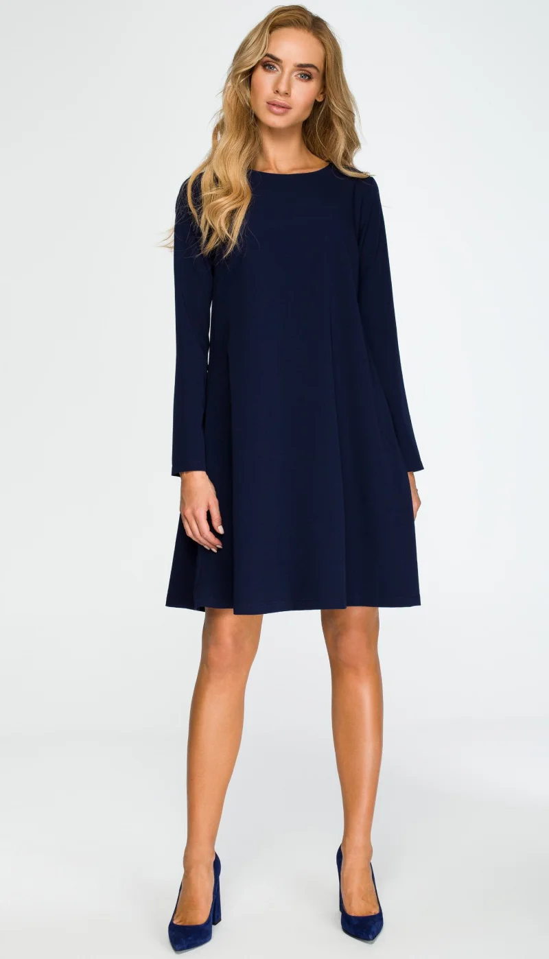 Rochie midi bleumarin croi A cu maneca lunga Aryena