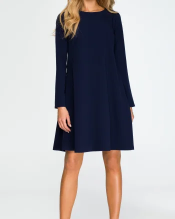 Rochie midi bleumarin croi A cu maneca lunga Aryena