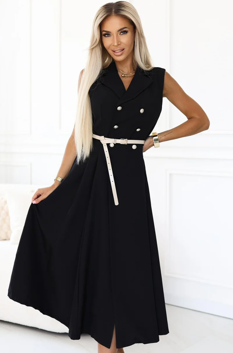 Rochie midi tip camasa neagra clasica evazata Anemona