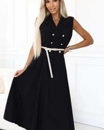 Rochie midi tip camasa neagra clasica evazata Anemona