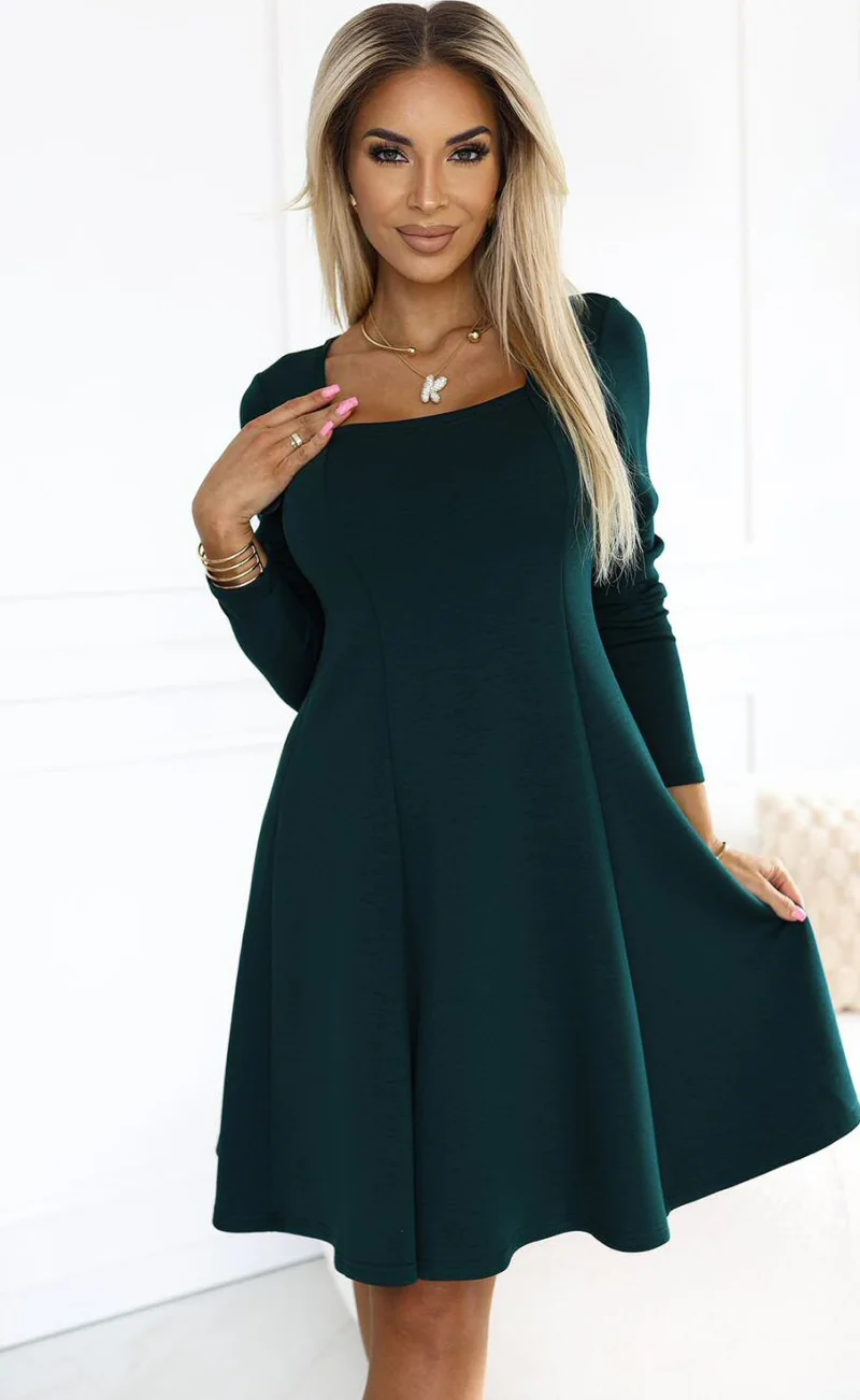 Rochie midi verde croi A cu maneca lunga Yvanna