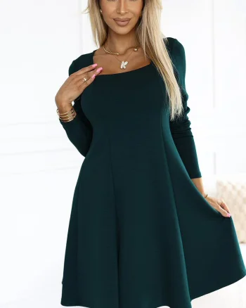 Rochie midi verde croi A cu maneca lunga Yvanna