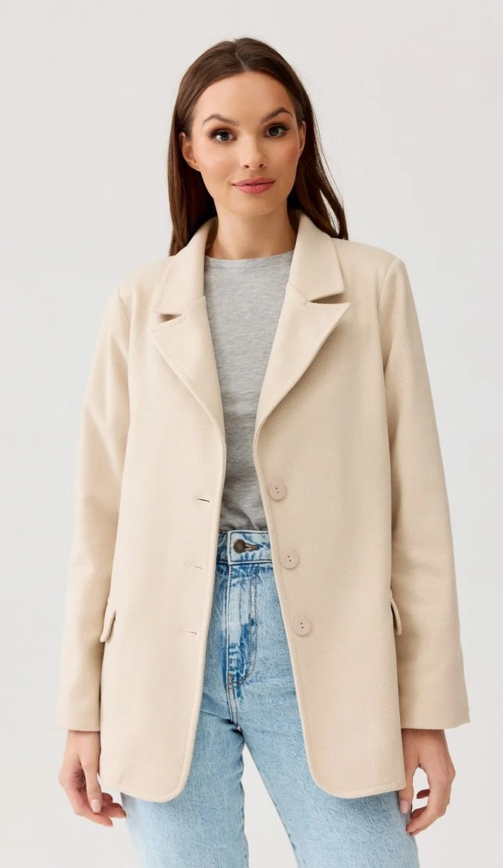 Sacou dama elegant, clasic, bej, cu nasturi, FreyaR