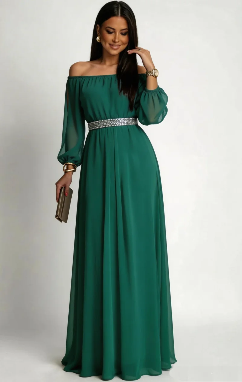 Rochie de ocazie din voal verde  lunga Afrodita