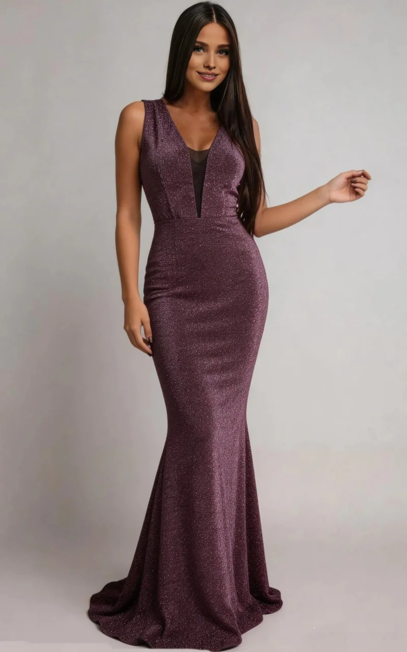 Rochie eleganta lunga lurex roz prafuit, sirena, Isra