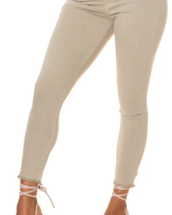 Blugi dama cu push up, skinny, cappuccino, din bumbac, cu talia inalta, Rayya