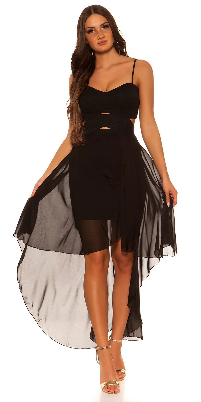 Rochie scurta neagra vaporoasa cu trena Marlyn