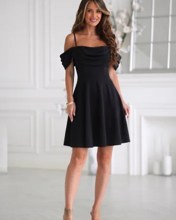 Rochie babydoll scurta neagra cu umerii goi Alyssara