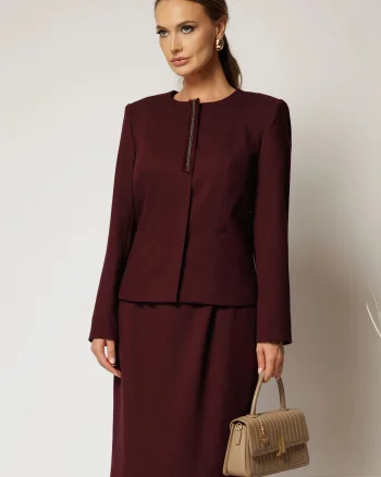 Compleu dama bordo format din rochie dreapta si sacou
