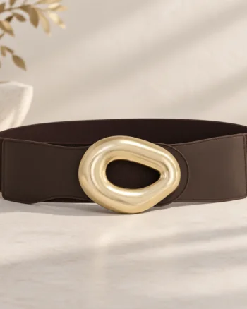 Curea elastica maro cu latime de 7 cm, catarama aurie