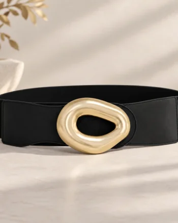 Curea elastica neagra cu latime de 7 cm, catarama aurie