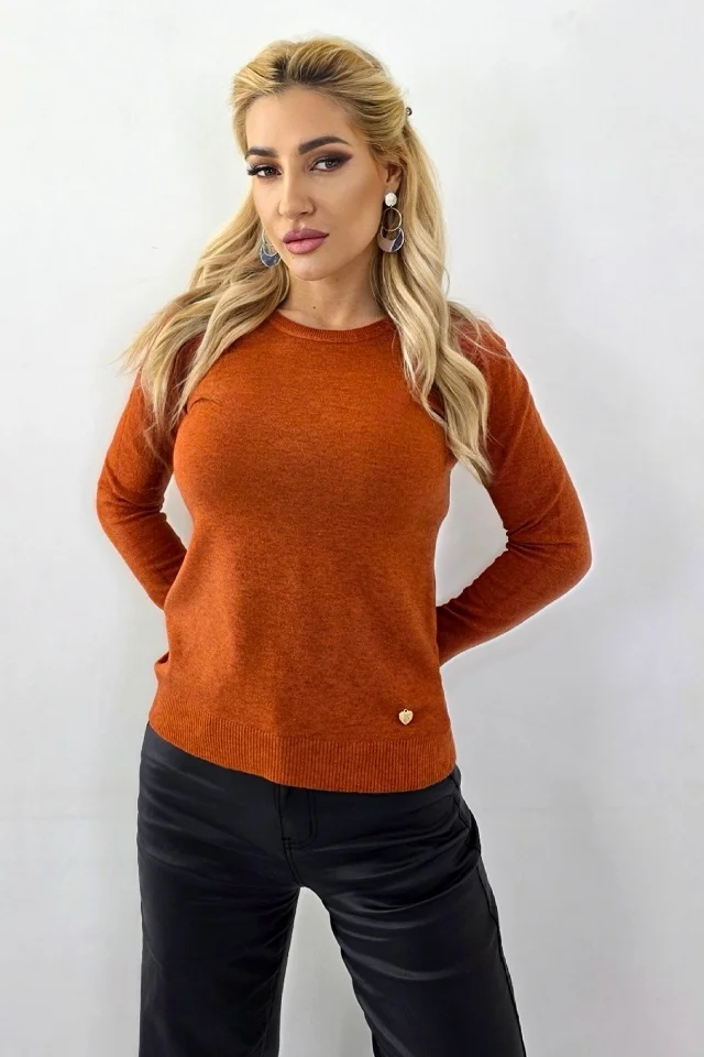 Pulover office cu casmir si lana TERA si accesoriu metalic, Aramiu, Marime S/M