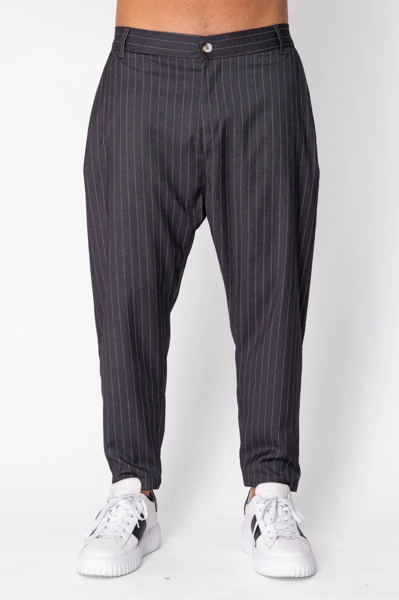 Pantalon Stripe lung cu elastic si nasture Black