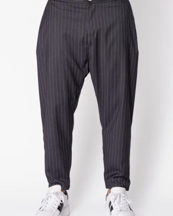 Pantalon Stripe lung cu elastic si nasture Black