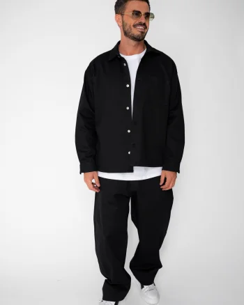 Set Jacheta cu nasturi si pantaloni din denim Black