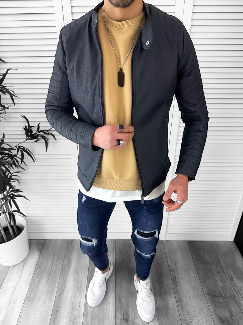 Geaca barbati bleumarin piele ecologica B2948 D0-4
