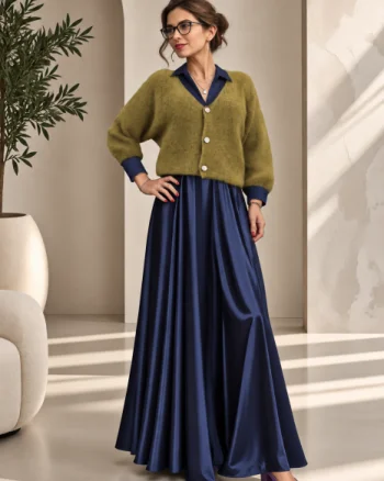Cardigan dama cu lana si mohair, cu nasturi decorativi ,   pulover casual chic verde oliv
