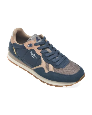 Pantofi sport PEPE JEANS bleumarin, MS40049, din material textil si piele naturala