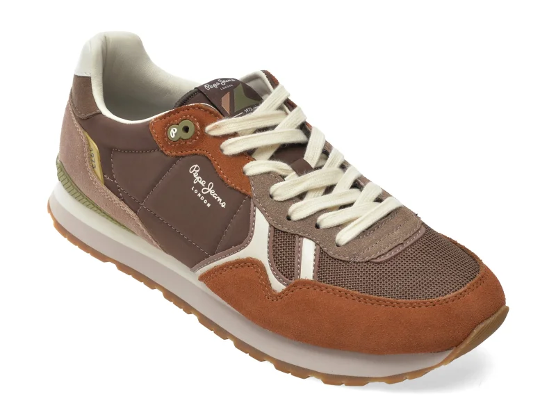 Pantofi sport PEPE JEANS maro, MS40048, din material textil si piele naturala