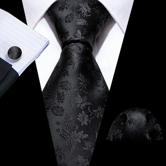 Set cravata neagra + batista + butoni - matase - model 674