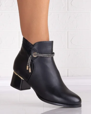 Botine Dama Imblanite cu toc Negre din Piele Ecologica Livoria