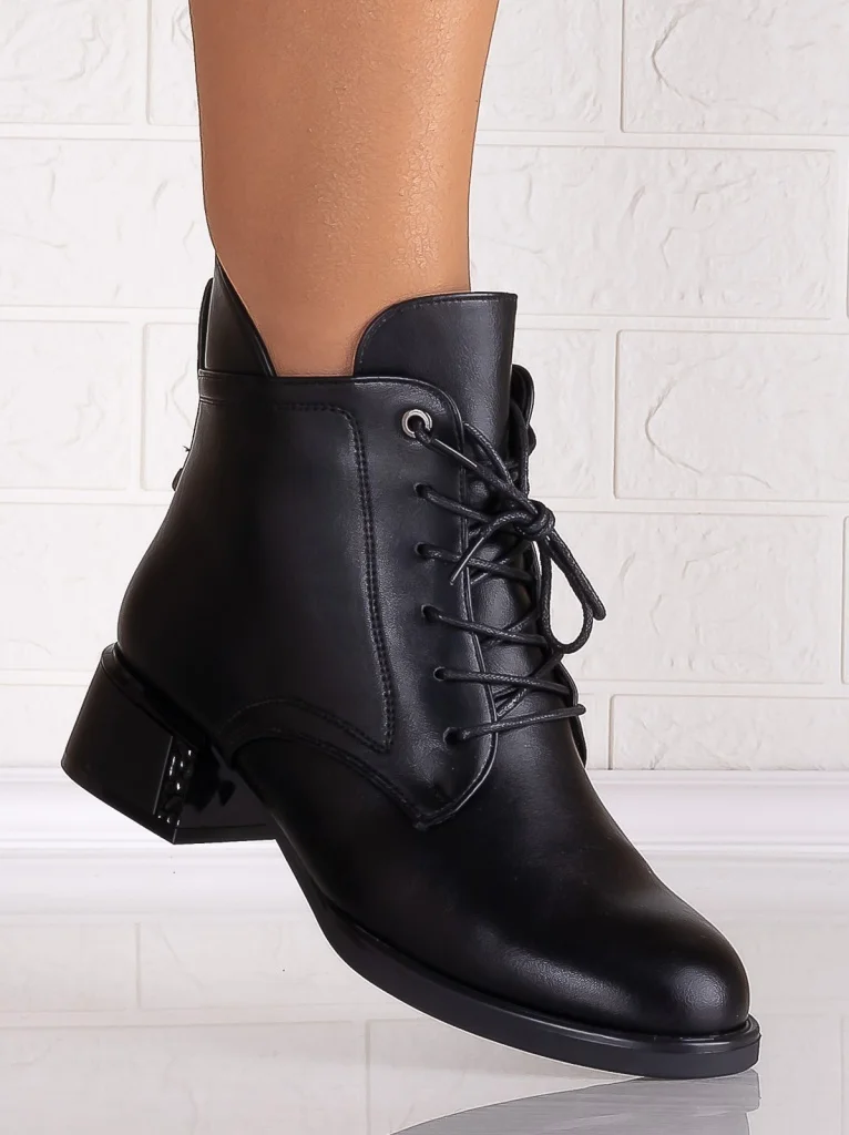 Botine dama Imblanite Negre din Piele Ecologica Helara