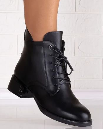 Botine dama Imblanite Negre din Piele Ecologica Helara