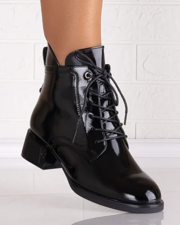 Botine dama Imblanite Negre din Piele Ecologica Lacuita Helara