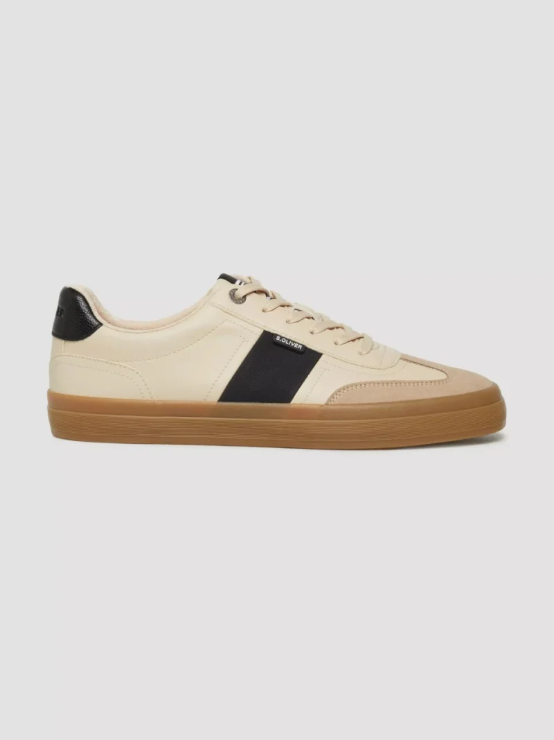 s.Oliver Sneakers barbati, cu detalii, in dungi, Bej (SELECTATI MARIMEA: 40)