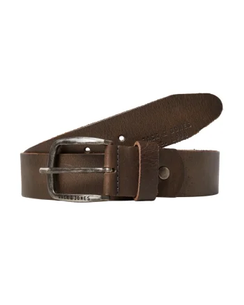 Jack & Jones Curea barbati din piele de bivol, catarama clasica cu stift, Maro (SELECTATI MARIMEA: 85 cm)