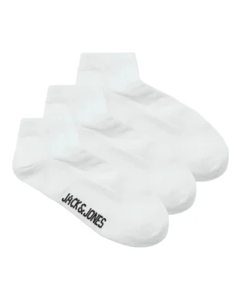 Jack & Jones Set 3 perechi de sosete scurte, barbati, din amestec de bumbac, JACLOUIS, Alb (SELECTATI MARIMEA: Universala)