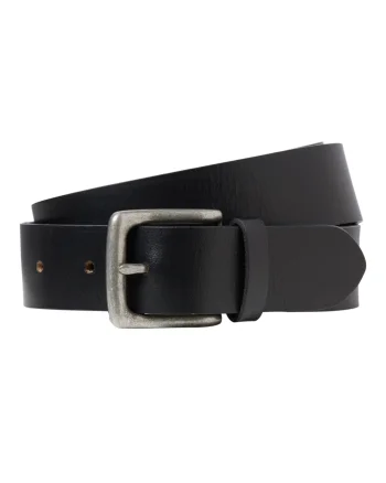 Jack & Jones Curea barbati, din piele naturala de bivol, catarama cu stift, Negru (SELECTATI MARIMEA: 90 cm)
