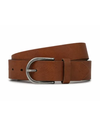 Jack & Jones Curea barbati, din piele naturala de vaca, catarama cu stift, Maro (SELECTATI MARIMEA: 105)
