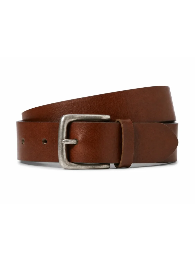 Jack & Jones Curea barbati, din piele naturala de bivol, catarama cu stift, Maro inchis (SELECTATI MARIMEA: 80 cm)