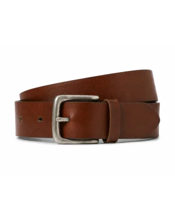 Jack & Jones Curea barbati, din piele naturala de bivol, catarama cu stift, Maro inchis (SELECTATI MARIMEA: 80 cm)