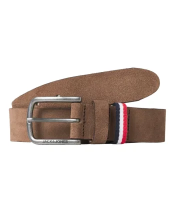 Jack & Jones Curea barbati, din piele intoarsa de vaca, catarama cu stift, Maro (SELECTATI MARIMEA: 90 cm)