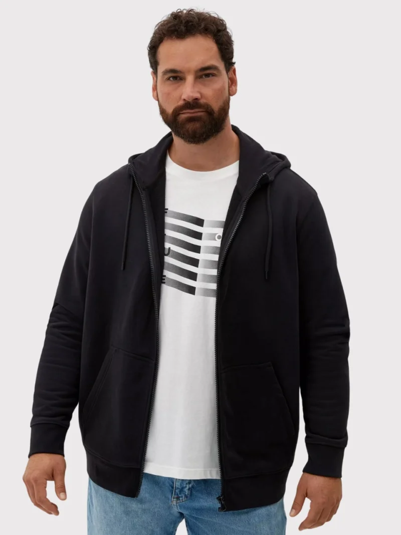 s.Oliver Big Sizes, Hanorac barbati big sizes, cu fermoar, Regular fit, Negru (SELECTATI MARIMEA: 2XL)