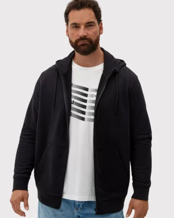 s.Oliver Big Sizes, Hanorac barbati big sizes, cu fermoar, Regular fit, Negru (SELECTATI MARIMEA: 2XL)