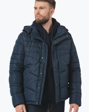 Geaca barbati cu gluga si buzunare oblice bleumarin (SELECTATI MARIMEA: 3XL)