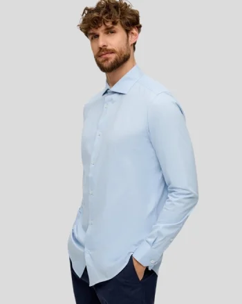 Camasa barbati cu maneca lunga din jerse de bumbac, croiala Tailored fit, Albastru deschis (SELECTATI MARIMEA: 45)