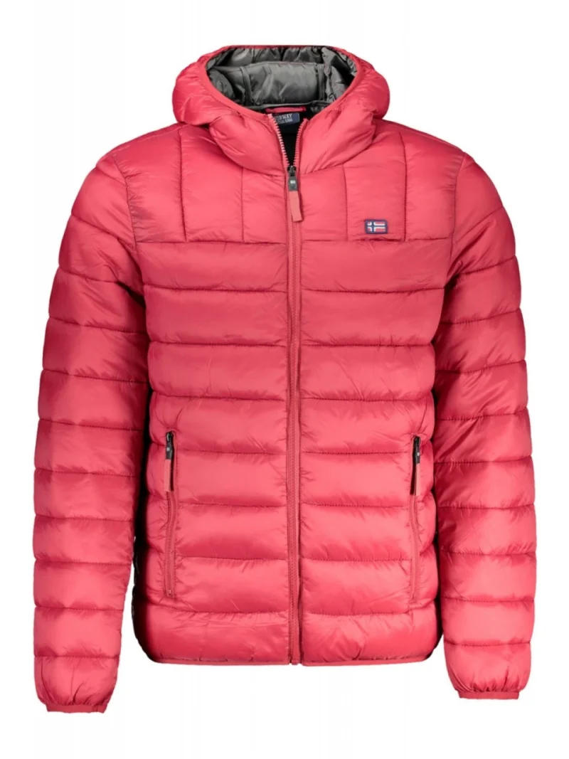 Jacheta matlasta barbati, cu 2 buzunare exterioare, gluga, logo, rosu (SELECTATI MARIMEA: 2XL)