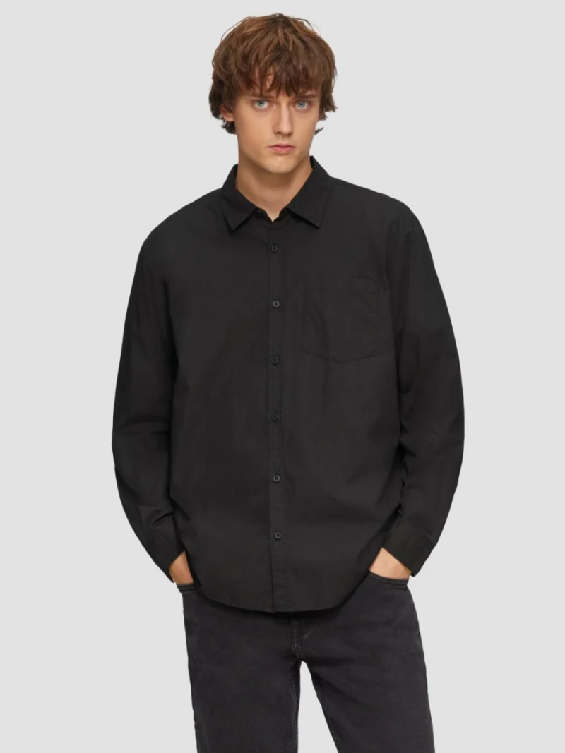 Camasa barbati cu maneca lunga, din bumbac, croiala Regular Fit, Negru (SELECTATI MARIMEA: L)