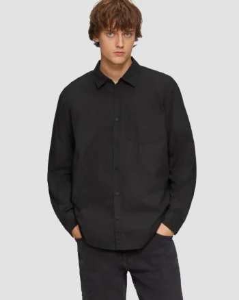 Camasa barbati cu maneca lunga, din bumbac, croiala Regular Fit, Negru (SELECTATI MARIMEA: L)